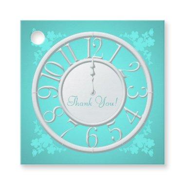 Teal Floral Around the Clock Shower Favor Tag
