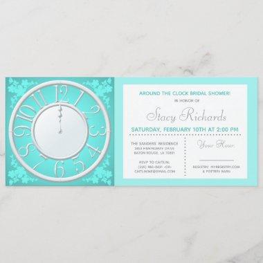 Teal Floral Around the Clock Shower Invite