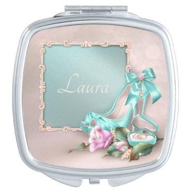 Teal Floral Compact mirror for the Bride