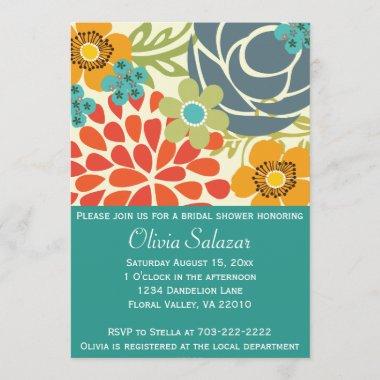 Teal Floral Garden Bridal Shower Invitations