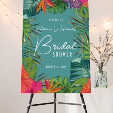 Teal Floral Tropical Bridal Shower Welcome Sign