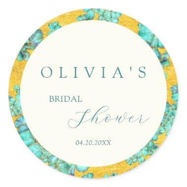 Teal Flowers Bridal Shower Classic Round Sticker