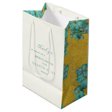 Teal Flowers Bridal Shower Medium Gift Bag