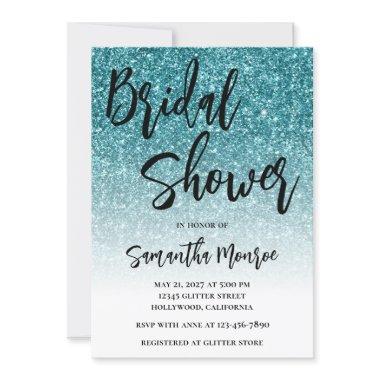 Teal Glitter White Gradient Bridal Shower Invitations