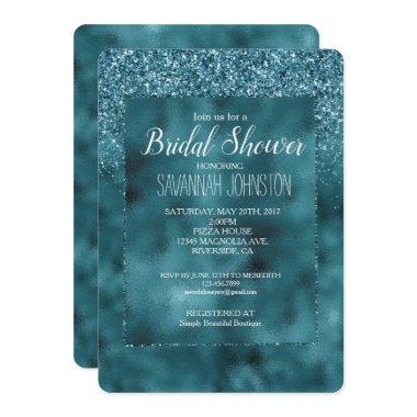 Teal Glitz Glitter Glam Sparkle Bridal Shower Invitations