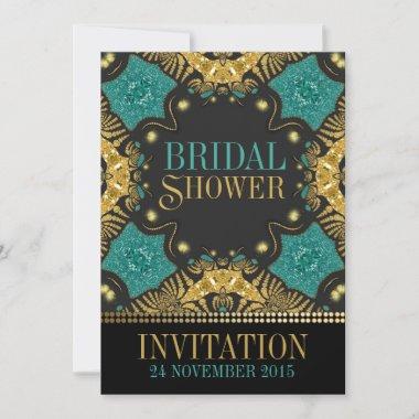 Teal+Gold Bohemian Bridal Shower Invitations