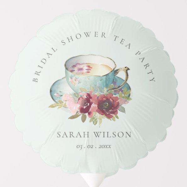 Teal Gold Floral Teacup  Tea Party Balloon