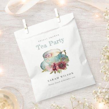 Teal Gold Floral Teacup Bridal Shower Tea Party Favor Bag