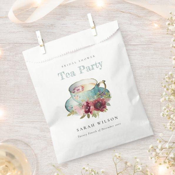 Teal Gold Floral Teacup  Tea Party Favor Bag