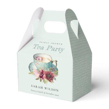 Teal Gold Floral Teacup Bridal Shower Tea Party Favor Boxes