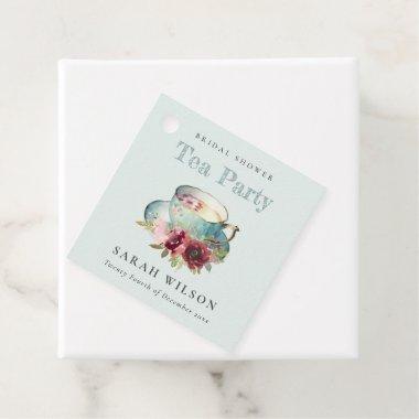 Teal Gold Floral Teacup  Tea Party Favor Tags