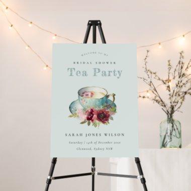 Teal Gold Floral Teacup Bridal Shower Tea Party Foam Board