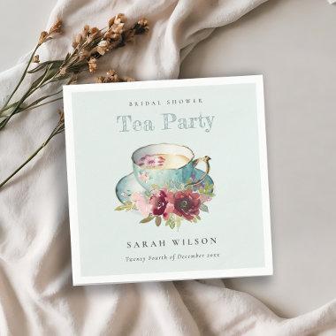 Teal Gold Floral Teacup  Tea Party Napkins