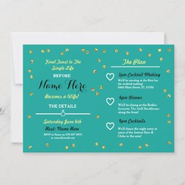 Teal Gold Glitter Bridal Shower Itinerary Invite