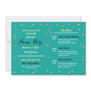 Teal Gold Glitter Bridal Shower Itinerary Invite