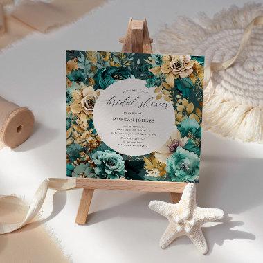 Teal Gold Luxurious Floral Bridal Shower