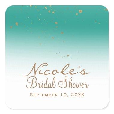 Teal & Gold Modern Glam Bridal Shower Party Square Sticker