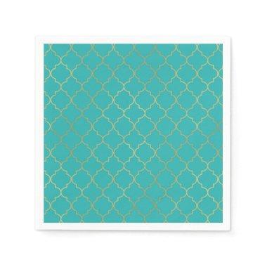 Teal & Gold Quatrefoil Pattern Party Napkins