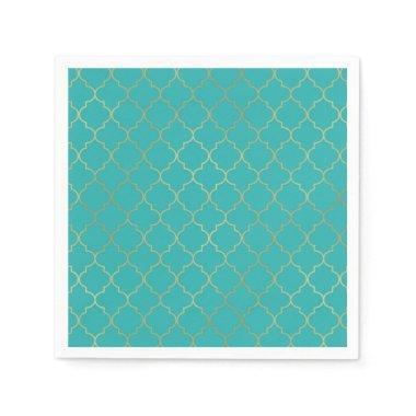 Teal & Gold Quatrefoil Pattern Party Napkins