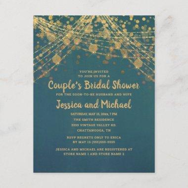 Teal Gold String Lights Couple's Bridal Shower Invitations