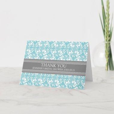 Teal Gray Damask Bridal Shower Thank You Invitations