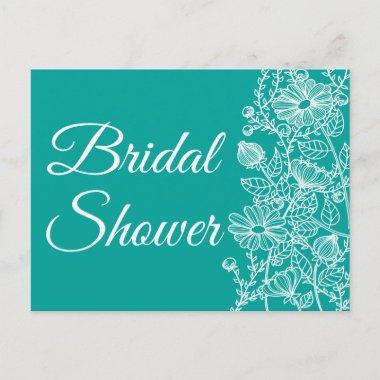 Teal Green Daisy Flower Bridal Shower Floral Invitation PostInvitations