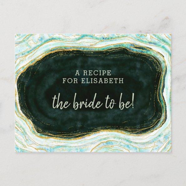 Teal Green & Gold Agate Bride to Be Recipe Invitations