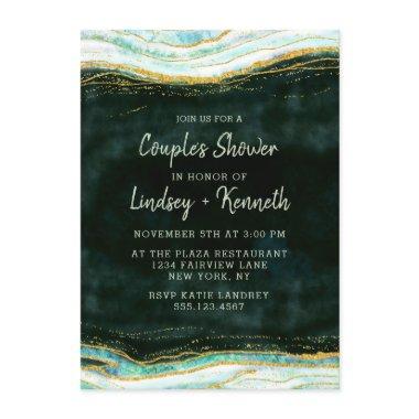 Teal Green & Gold Agate Couple's Wedding Shower