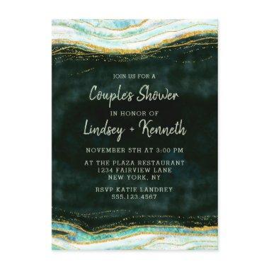 Teal Green & Gold Agate Couple's Wedding Shower Invitations