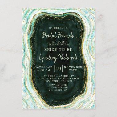 Teal Green & Gold Agate Geode Bridal Brunch Shower Invitations