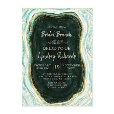 Teal Green & Gold Agate Geode Bridal Brunch Shower Invitations