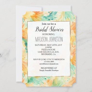Teal Green Peach Orange Mint Tropical Abstract Invitations