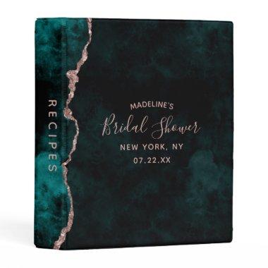 Teal Green Rose Gold Agate  Recipe Mini Binder