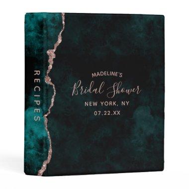 Teal Green Rose Gold Agate Bridal Shower Recipe Mini Binder