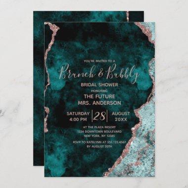 Teal Green Rose Gold Brunch & Bubbly Bridal Shower Invitations