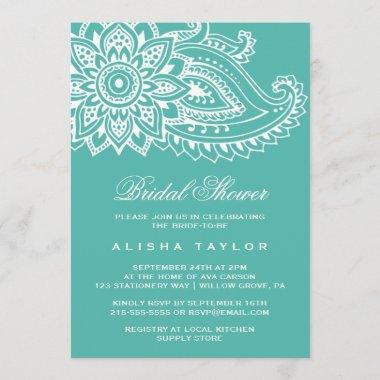 Teal Indian Paisley Bridal Shower Invitations