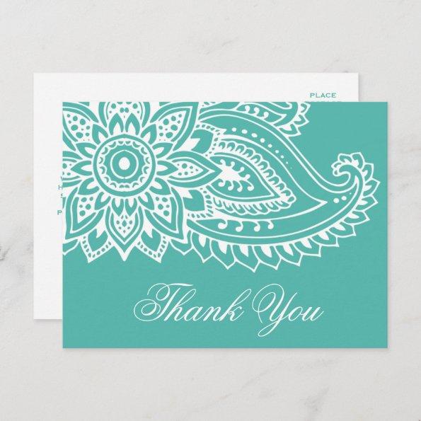Teal Indian Paisley Thank You PostInvitations