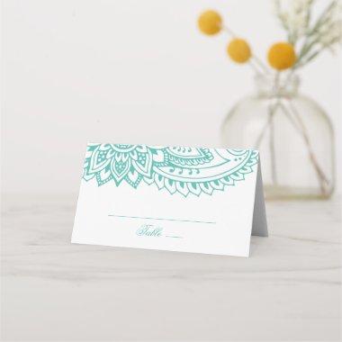 Teal Indian Paisley Wedding Place Invitations