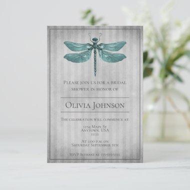 Teal Jeweled Dragonfly Bridal Shower Invitations