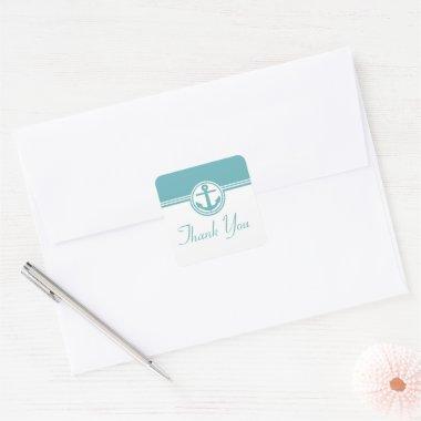 Teal Nautical Anchor Thank You Stickers