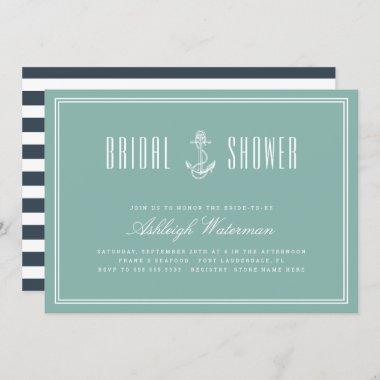 Teal & Navy Blue Nautical Anchor Bridal Shower Invitations