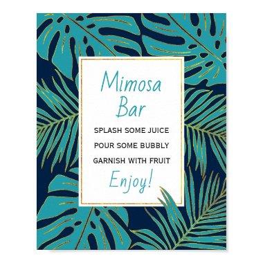 Teal, navy tropical leaves wedding  poster