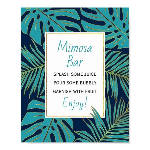 Teal, navy tropical leaves wedding  poster