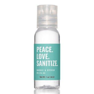 Teal Peace Love Sanitize Wedding Favor Hand Sanitizer