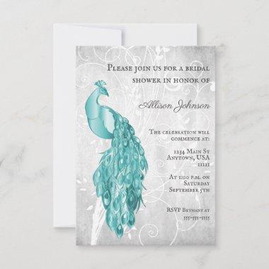 Teal Peacock Bridal Shower Invitations