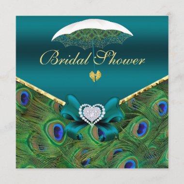 Teal Peacock Bridal Shower Invite