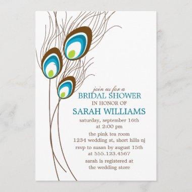 Teal Peacock Feathers Bridal Shower Invitations