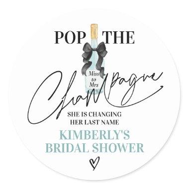 Teal Pop The Champagne Bridal Shower Classic Round Sticker