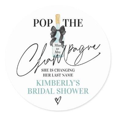 Teal Pop The Champagne Bridal Shower Classic Round Sticker