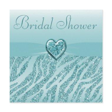 Teal Printed Heart & Zebra Glitter Bridal Shower Invitations